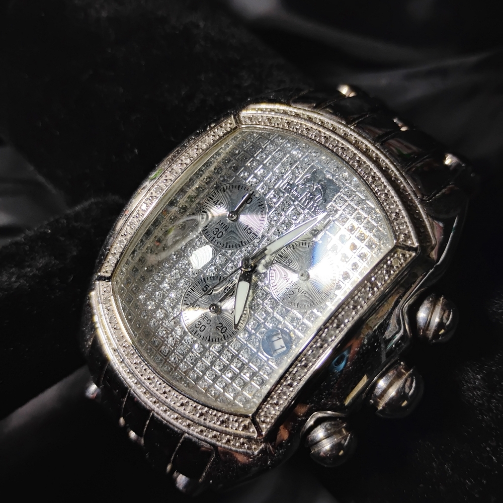 Silver Chronograph Men's Techno Master TM-2063 Wrist Watch with Diamond Bezel